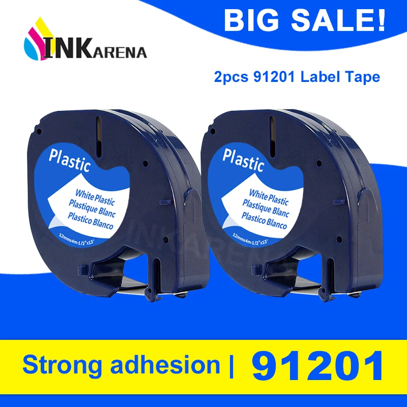 

INKARENA 2 Pack Compatible Dymo 91201 Label Tape Black on White 12mm X 4M For LetraTag Plus LT100H LT100T Printer Ribbons