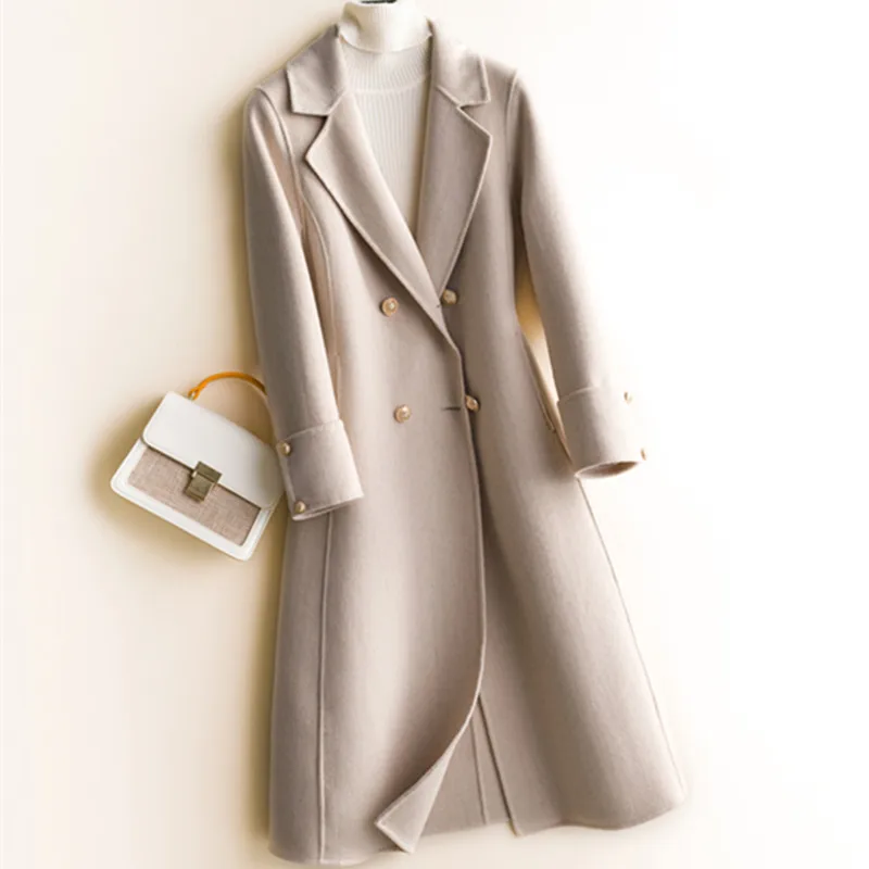 

jacket 2020 Women Long autumn wool winter beige coat double faced woolen overcoat women's Woolen pure 100% woolen overcoat