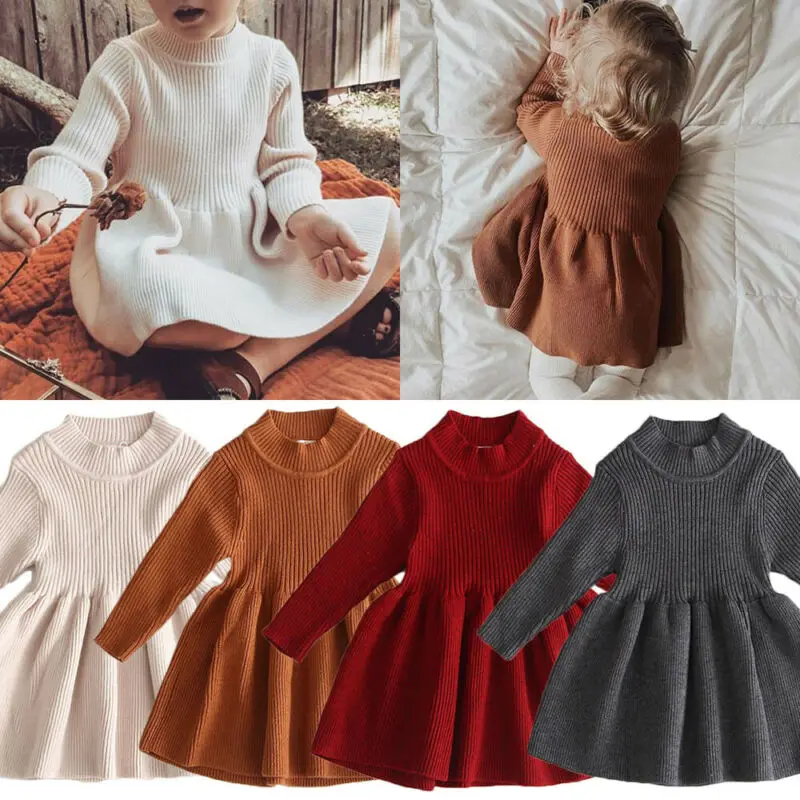 Платье Свитер принцессы для новорожденных девочек Осенняя трикотажная одежда с