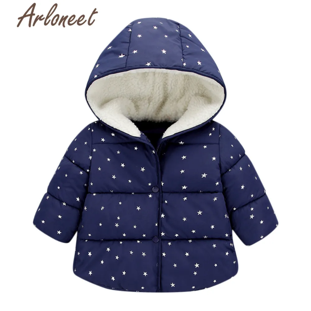 Детское пальто с рисунком ARLONEET зимнее толстое капюшоном и принтом в виде звезд