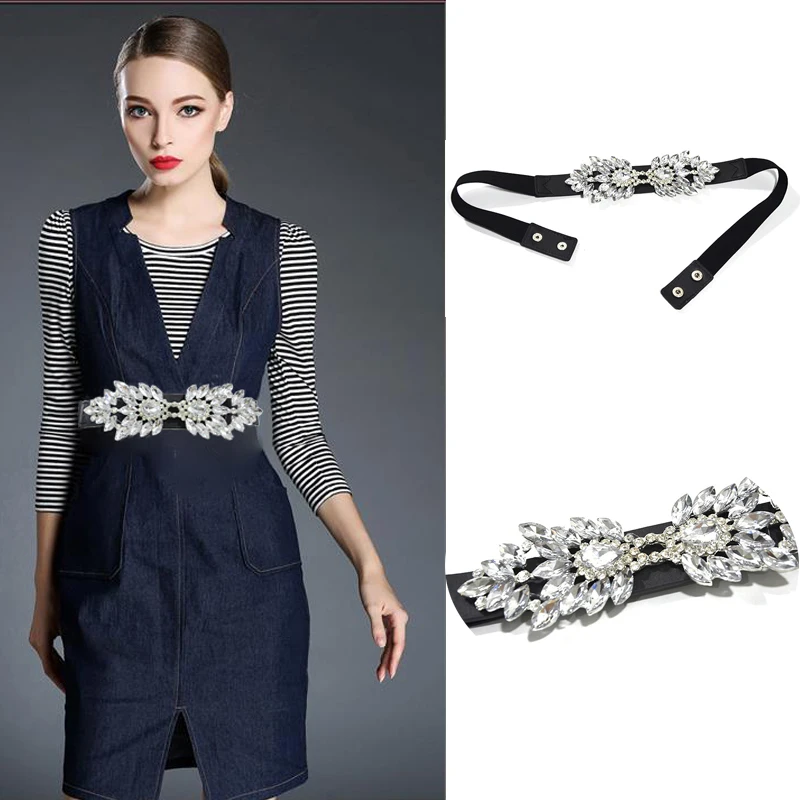 Luxury Desinger Brand 2020 Fashion New Elastic Waist Seal Wild Simple Rhinestone Bead Flower Women's Crystal Belt Bg-1303