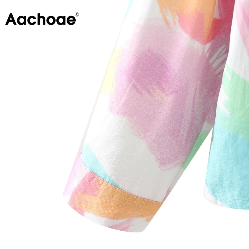 

Aachoae Women Vintage Notched Collar Batwing Long Sleeve Blouses Shirts With Pockets Female Spring Autumn Chic Print Shirts Top