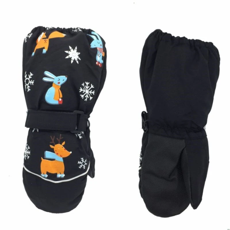 

Toddler Kids Winter Waterproof Windproof Long Cuff Gloves Cute Rabbit Deer Printed Thicken Warm Snow Ski Non-Slip Mittens 2-6 T