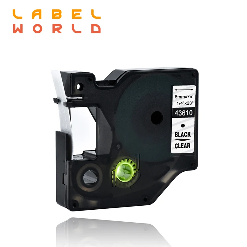 

Label World Compatible for Dymo D1 6mm Label Tape 43610 Black on clear Label Ribbons for Dymo Label Manager 160 280 210 1PACK