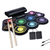 electronic drum kit folding hand roll up thicken silicone kids music percussion instrument with drumsticks foot pedal percussion