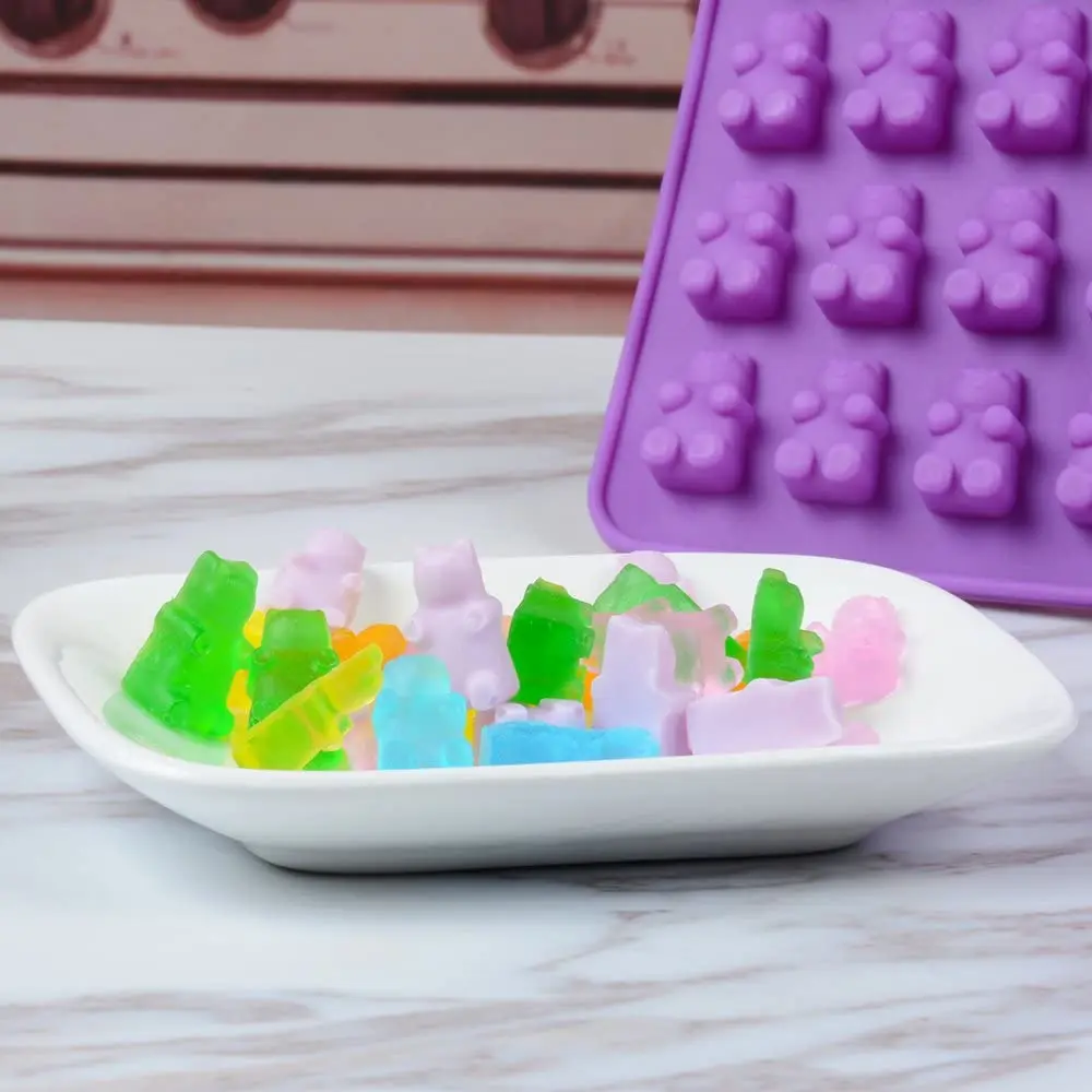 

4 Pcs Gummy Bear Candy Mold Silicone Chocolate Fudge Mold with 2 Droppers Non-Stick Food Grade Silicone Kitchen Baking Accessori