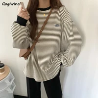 women oversize t shirts striped retro comfort slouchy long sleeve tees students boyfriend couple trendy females tops ulzzang hot