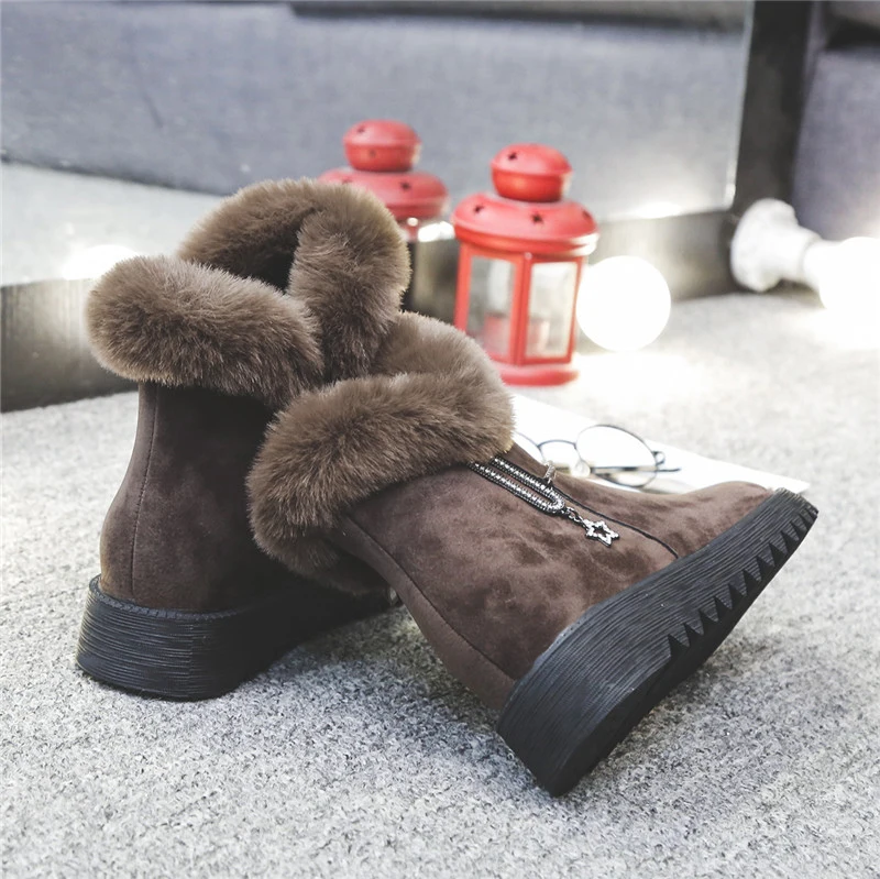 Плоские теплые зимние ботинки женские ботильоны женская зимняя обувь меховые