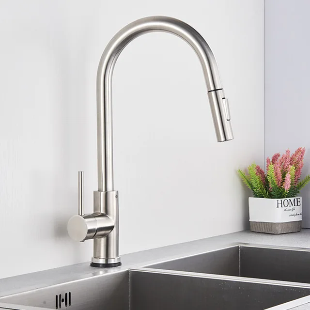 nickle E Senlesen кухонный кран выдвижной двойные функции смесители с одной ручкой на бортике(золото/хром/Матовый никель/черный - Цвет: nickle E