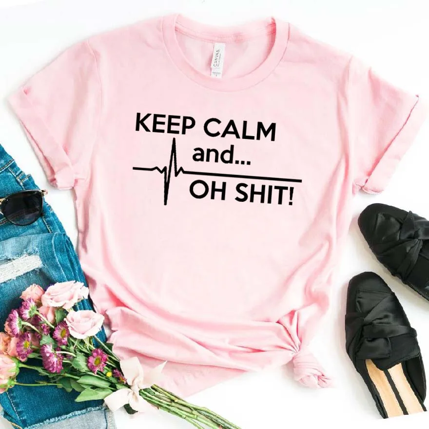Женская футболка с надписью Keep Calm and oh shitпринт хлопковая хипстерская забавная