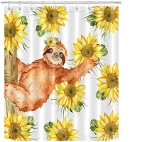 Sunflower By Ho Me Lili Shower Curtain Watercolor Yellow Floral Funny Cute Animal Sloth For Bathroom With Hooks Decorations