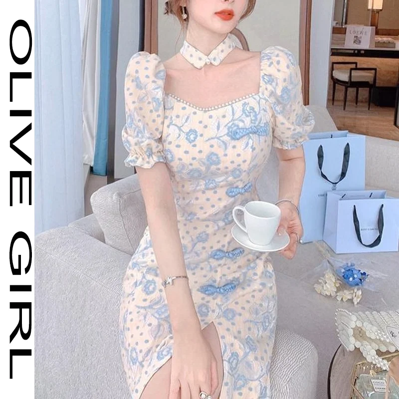 

Women Chinese Style Vintage Mini Floral Dress 2021 Summer Elegant Dress Cheongsam Goddess Short Sleeve Female Evening Party