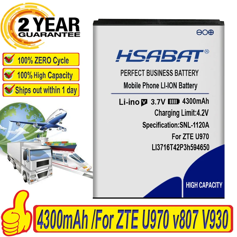 Аккумулятор HSABAT 4300 мАч LI3716T42P3h594650 для ZTE U970 v807 V930 U930 N970 V970 V889S V889M U795|batterie 2100mah|2100mah