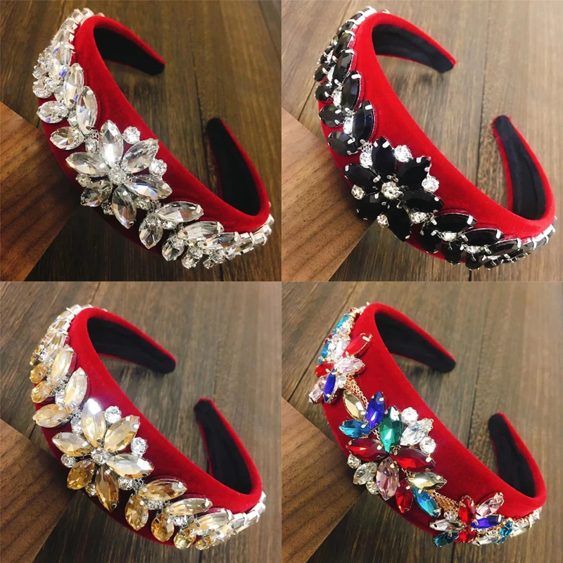 

2021 Crystal Baroque Rhinestone Headband Hairbands For Women Silver Red Hairband Hair Accessories For Girls Party Wholesale