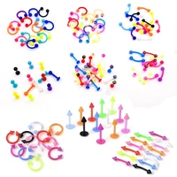 10pcslot acrylic colorful nose rings lip labret piercing barbell tongue ring belly ring eyebrow silicone body jewelry