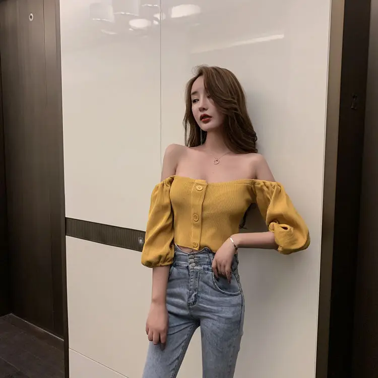 Летняя Новинка корейская мода пикантное с открытыми плечами пузырьковый