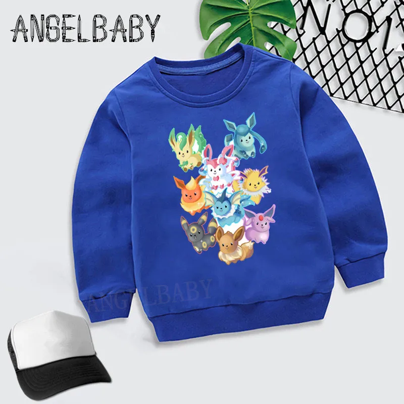 Толстовка для мальчиков и девочек детские толстовки с героями мультфильмов Pokemon Go Pop eevelelution детские осенние Топы, хлопковая одежда для малышей KYT5091