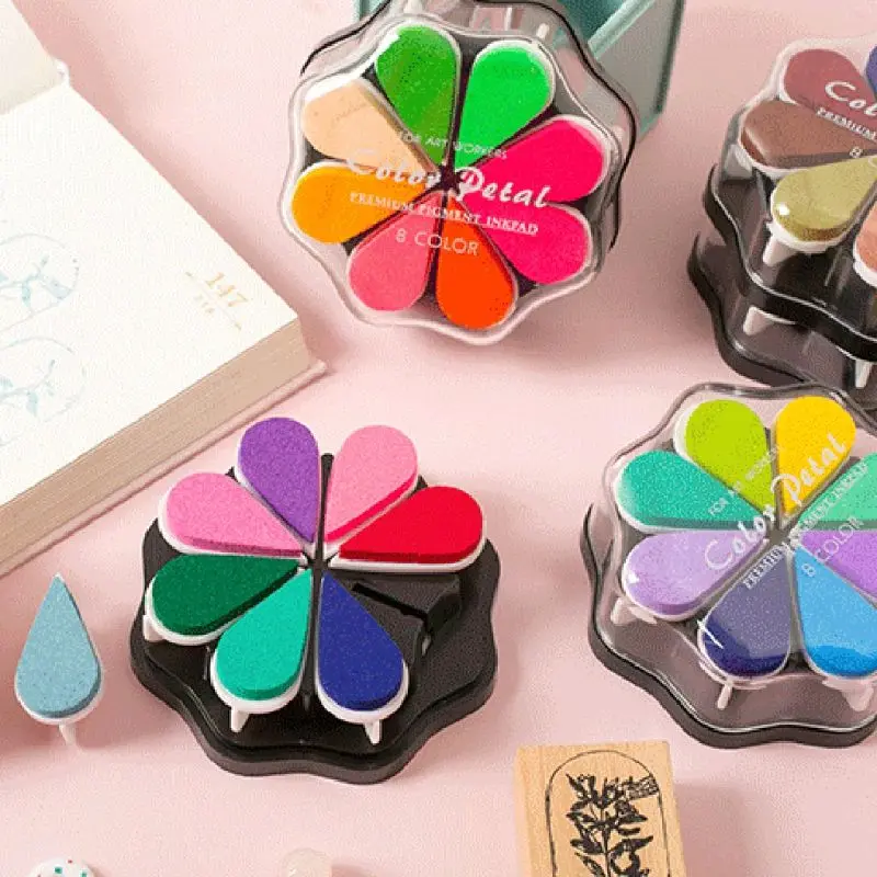

Cute 8Colors Water Drop Petal Ink Pad Stamp DIY Finger Painting Craft Stationery 090F