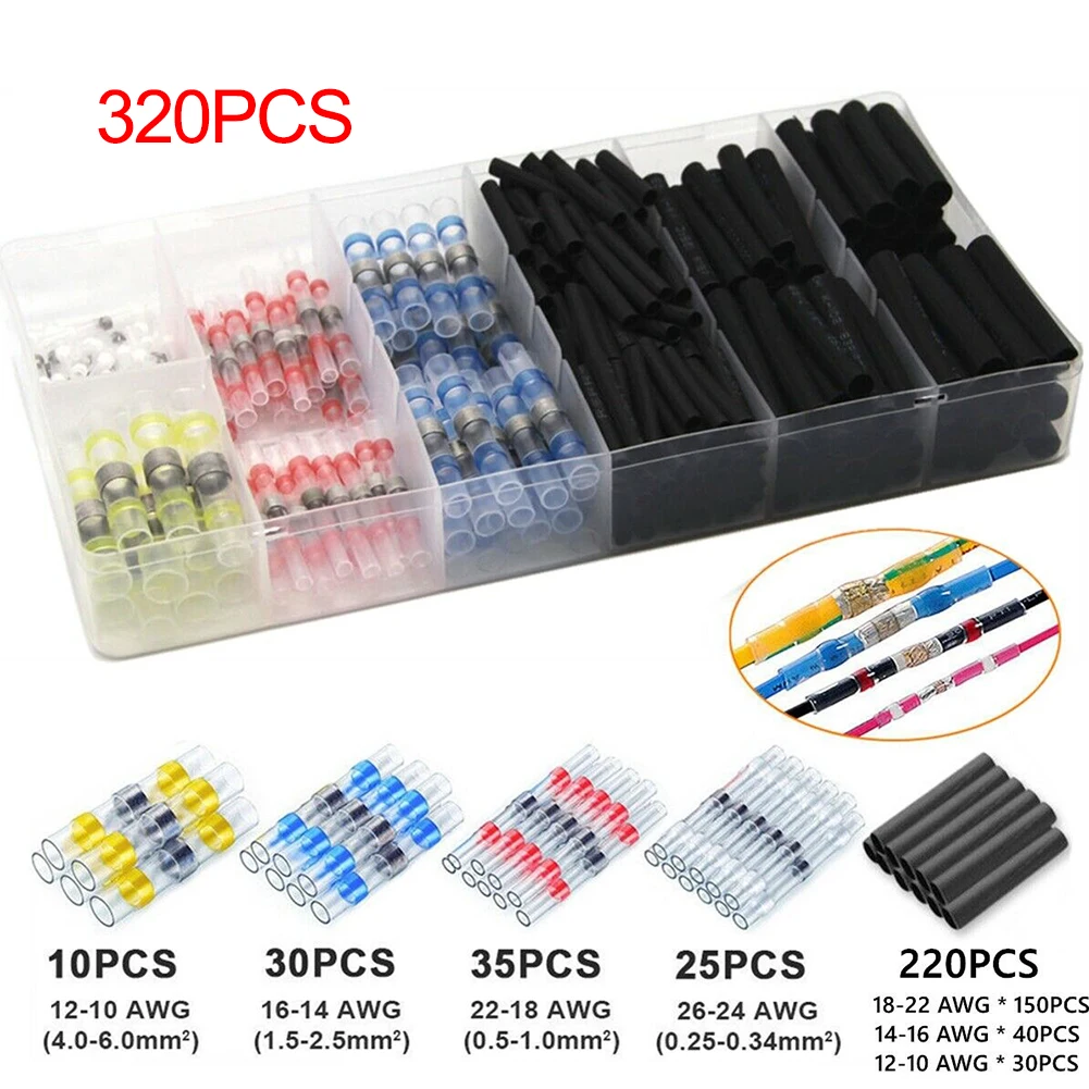 

320Pcs Assortment Butt Wire Connectors Solder Sleeve Splice Terminal Waterproof Drop Shipping