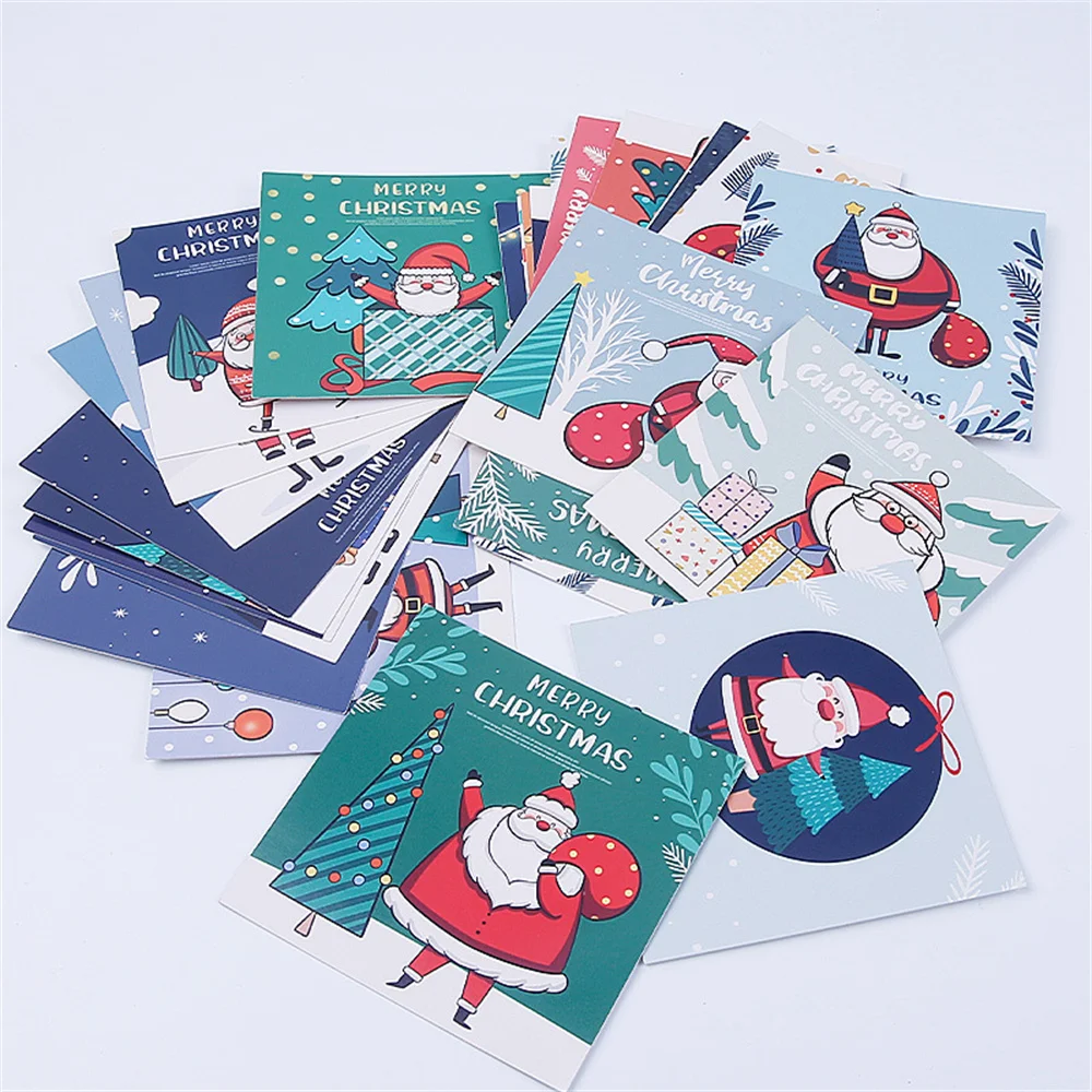 

30 Pcs/set Merry Christmas Greeting Cards Cute Cartoon Santa Claus Snowman Blessing Card Message Notes New Years Postcard