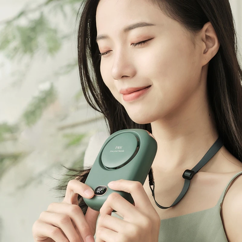 

R9UD 3 Speed Portable Neck Fan Hand Free Bladeless Hanging Sport Fan Wearable with 2000mAh Battery Personal Power Display Fan