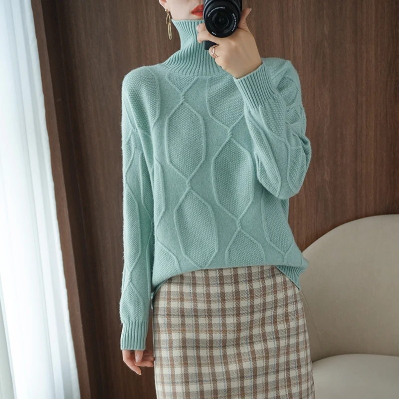 adohon 2020 woman winter 100% Cashmere sweaters autumn knitted Pullovers High Quality Warm Female thickening Turtleneck
