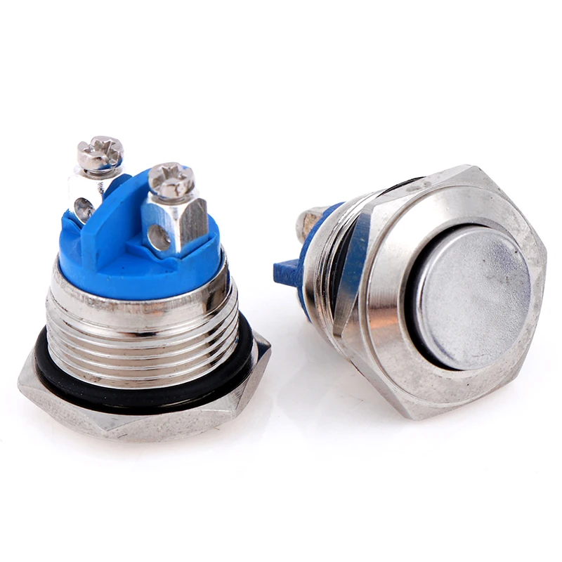 Металлический водонепроницаемый IP67 кнопочный переключатель 16 мм никелированный