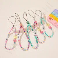 bohemian rainbow clay beaded acrylic mobile phone chain for women girls love lanyard anti lost chain key telephone jewelry