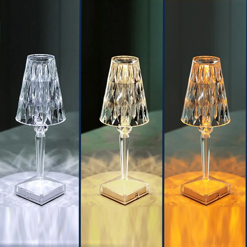

Nordic LED Diamond Table Lamp USB Rechargeable Decorative Lamp Bedroom Bedside Crystal Table Lamp Gift Night Light Bar Light