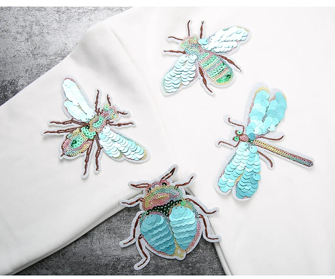 Нашивки с блестками ярко синего цвета маленькие насекомые стрекоза пчела жук