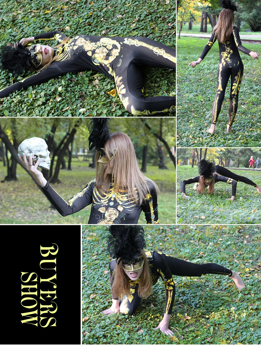 NADANBAO Scary Purim Carnival Cosplay Costume Gold Skeleton Bodysuit Women Halloween Crystal Skeleton Elastic Catsuits