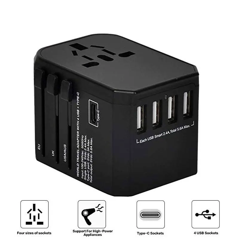 Универсальный дорожный адаптер международные адаптеры-конвертеры с 4 USB + 1 type-C