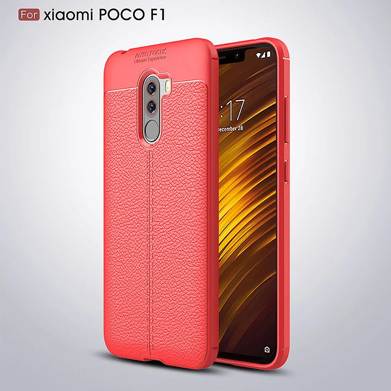 Чехол pocophone f1 для Xiaomi pocophone f1 чехол силиконовый бампер мягкий кожаный из ТПУ текстура задняя крышка для poco f1 чехол для poco f 1 - Цвет: Красный