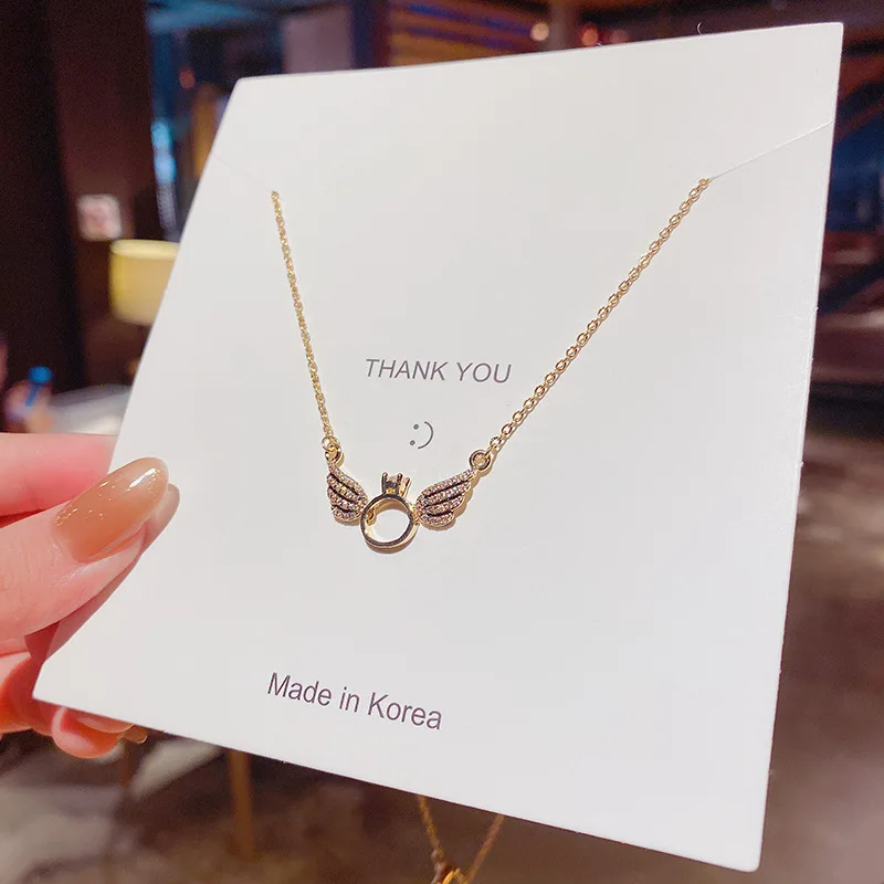 

SNCSDK new Zircon Small Wing Circle Pendant Women's Necklace temperament Female Titanium Steel Design Clavicle fashion jewelry