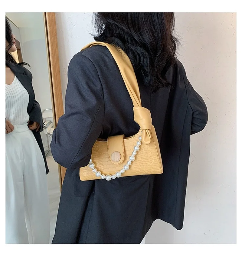 

2021 New Trendy Fashion Pearl Handbags High Quality Leather Simple One-shoulder Underarm Bag Brand Designer Texture Ladies Bag