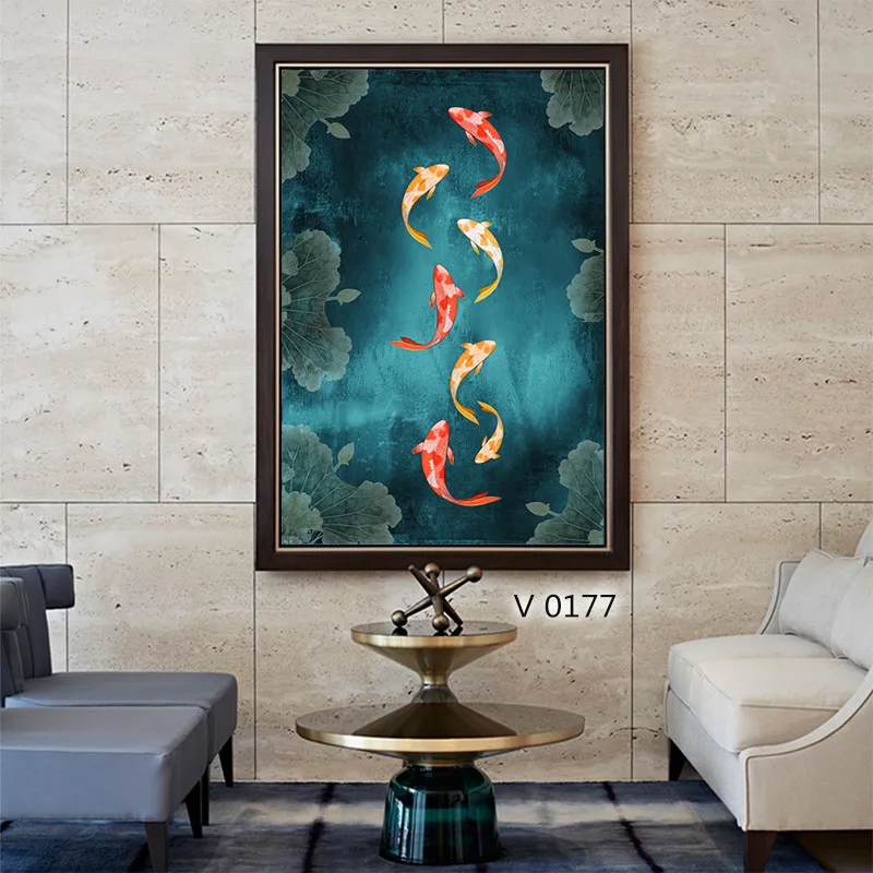 Koi Fish пейзаж холст Картина маслом причудливый Карп Пейзаж Плакат Настенная