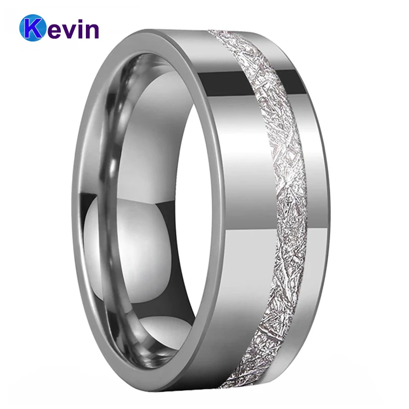 Плоское кольцо с вольфрамовой инкрустацией для мужчин и женщин яркой