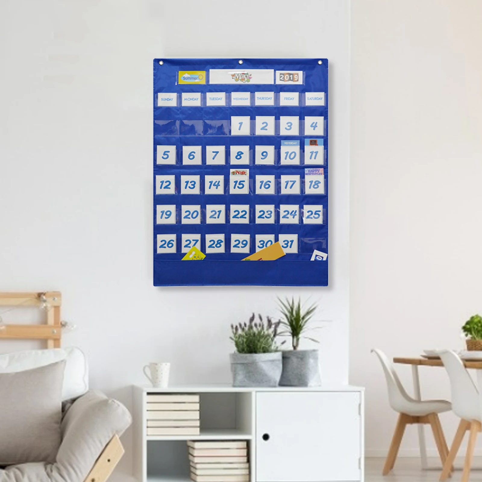 

1 Set Preschool Learning Calendar Chart Wall or Fridge Hanging Pocket Chart for Kids Toddler Preschool Teaching Educational Toy