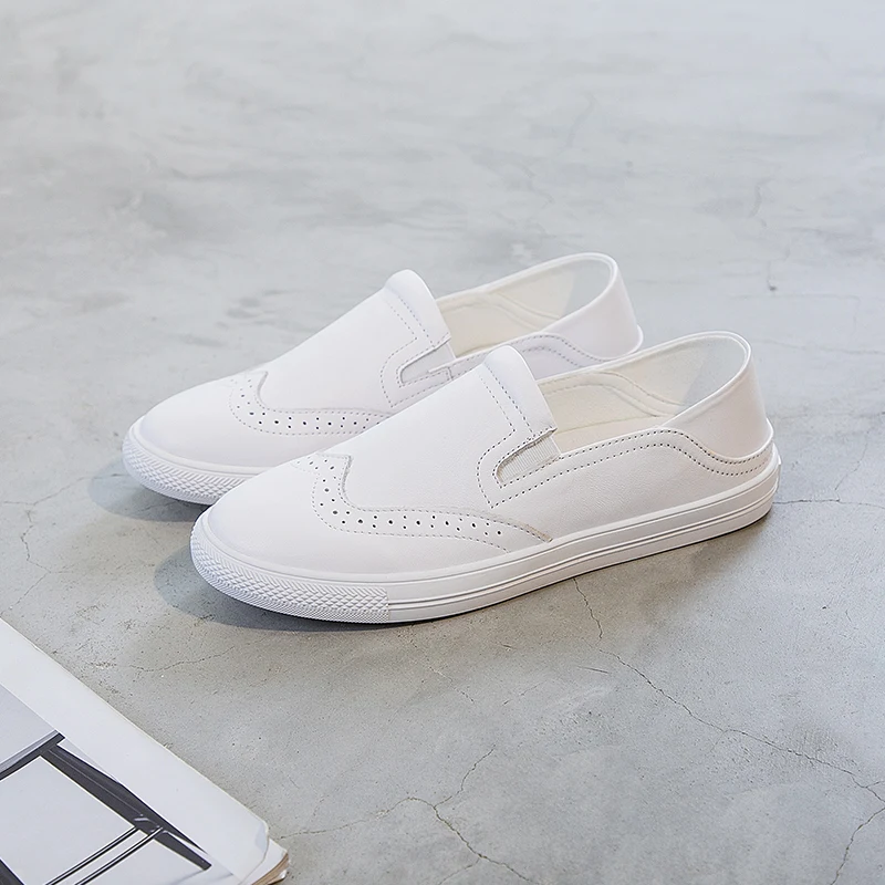 

Ginchasio 2021 Women Flats Soft Cow Leather Autumn Spring Round Toe Cut-outs White Color Ballet Flats Shoes