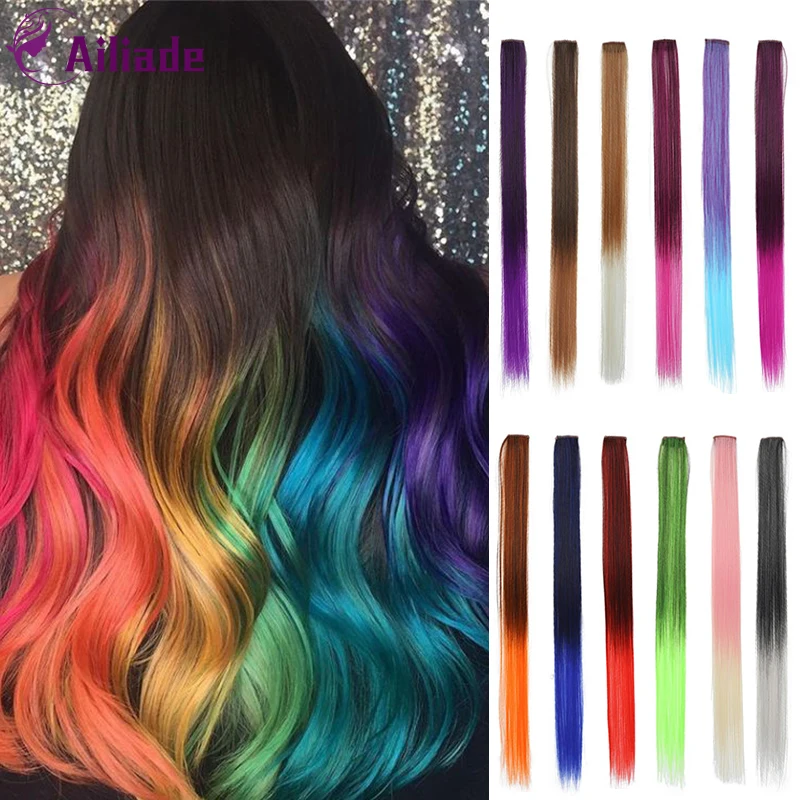 Накладные Ombre волосы AILIADE одноцветные прямые длинные искусственные на клипсе 1/2