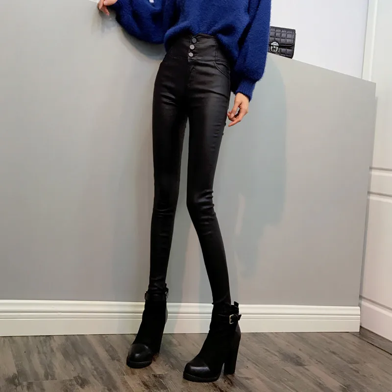 Женские кожаные брюки с высокой талией Осень-зима 2020 новые бархатные леггинсы