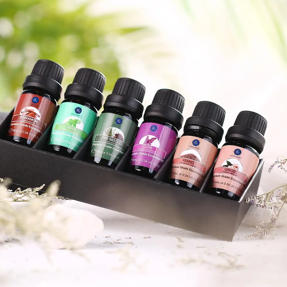 LAGUNAMOON 10ML Essential Oils 6pcs Gift Set Citrus Ylang Vanilla Jasmine For Aromatherapy Diffuser Air Freshing Relaxing Relief | Красота и