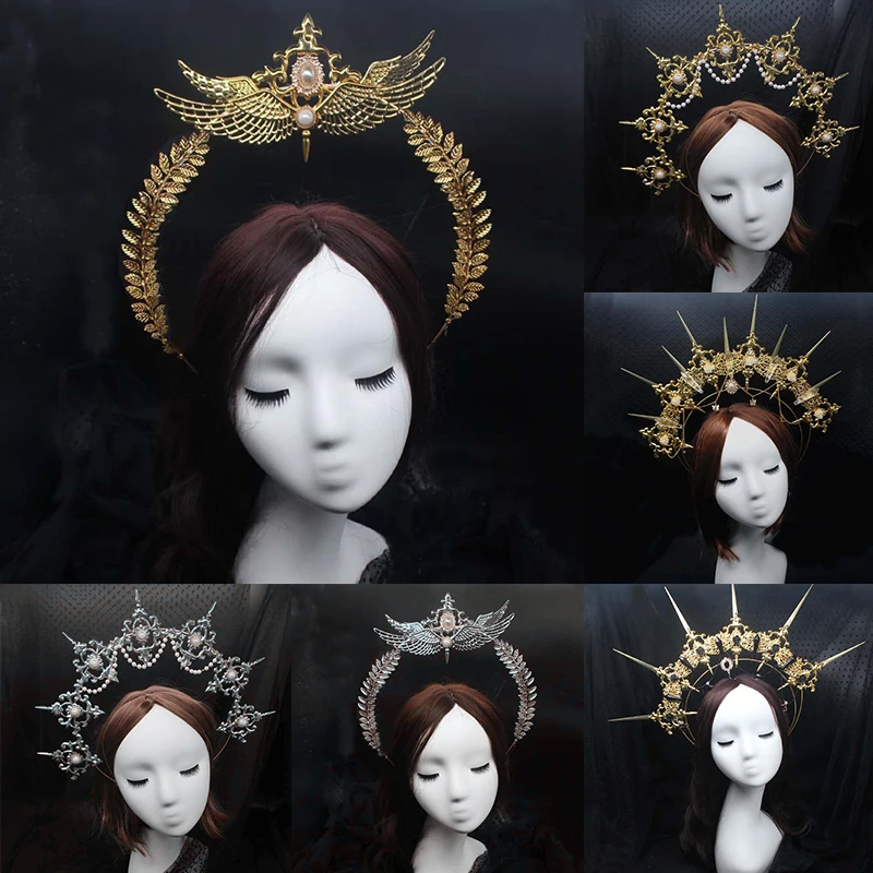 

Lolita Virgin Headpiece DIY Material package Gothic Halo Crown Headband Gorgeous Vintage Church Mary Baroque Tiara Headwear
