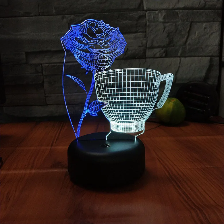 

Colorful Romantic Rose Flower Cup LED 3D Lamp 7 Color Changed USB Night Lights for Wedding Party Bedroom Decoration Creaive Gift