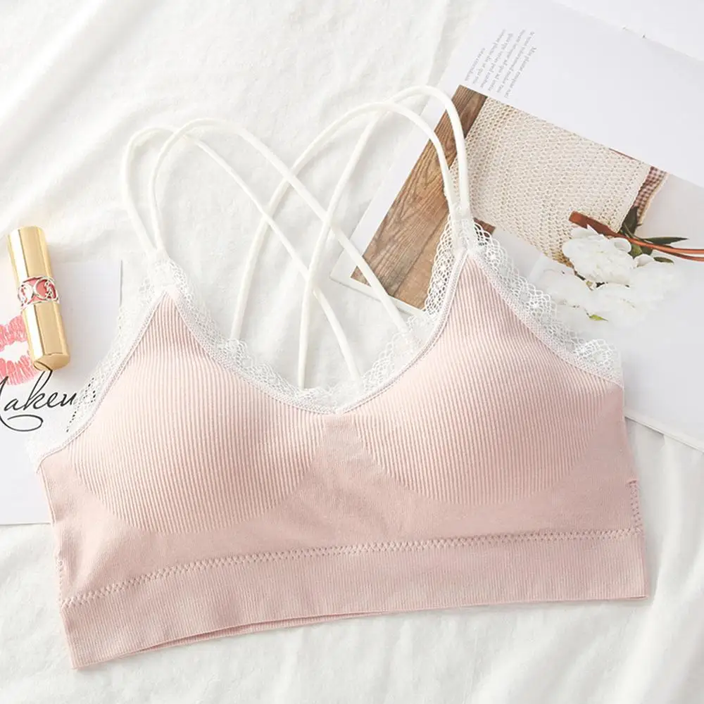 Женский бесшовный бюстгальтер из полиэстера с кружевной каймой эффектом пуш ап
