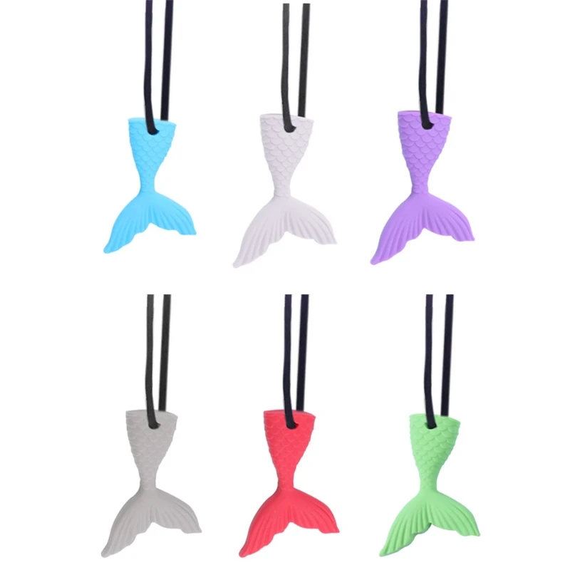 

T8ND Baby Teether Necklace Silicone Fish Tail Shape Pendant Chewing Soother Teething Nursing Toy for Newborn Infants