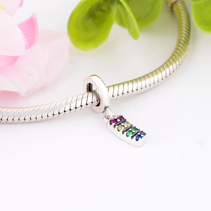 100% Серебро 925 квадратные фиолетовые желтые синие циркониевые бусины Висячие