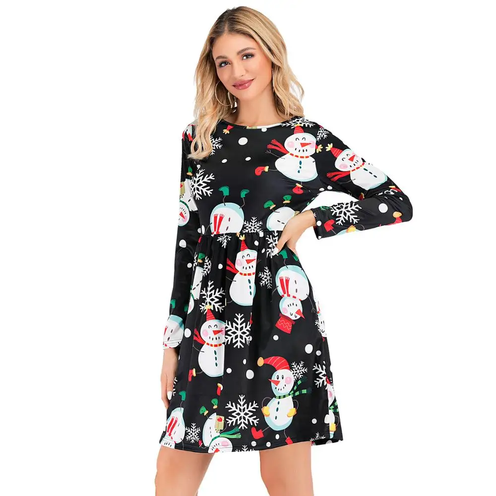 Женское платье с длинным рукавом принтом в виде рождественской елки оленя