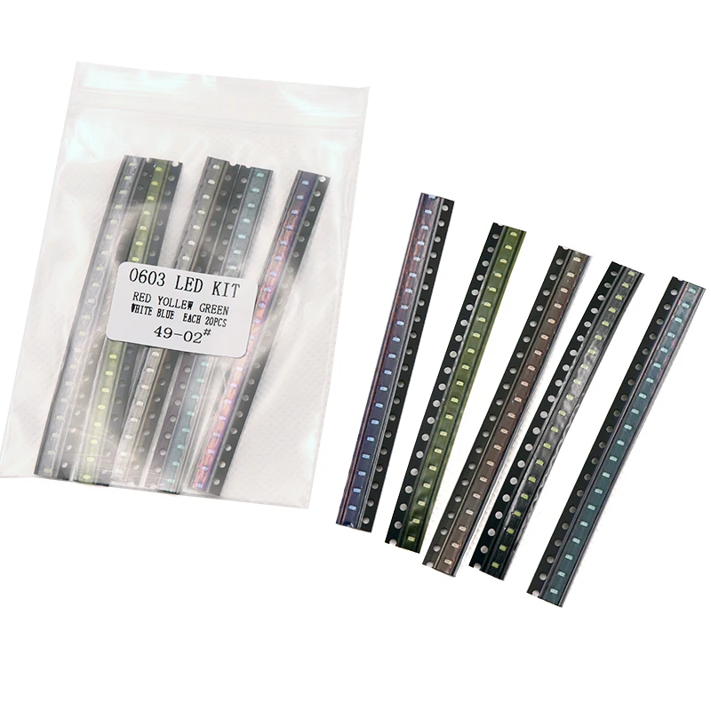 5 colors x20pcs =100pcs SMD 0603 led kit Red/Green/Blue/Yellow/White  LED Light Diode Free Shipping KIT