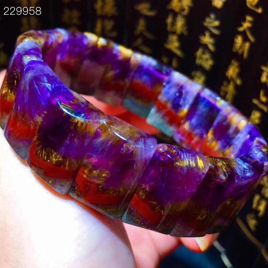 

Natural Cacoxenite Auralite 23 Canada Bracelet 19.8x11.8x6mm Women Men Clear Rectangle Beads Bangle Stretch Genuine AAAAA